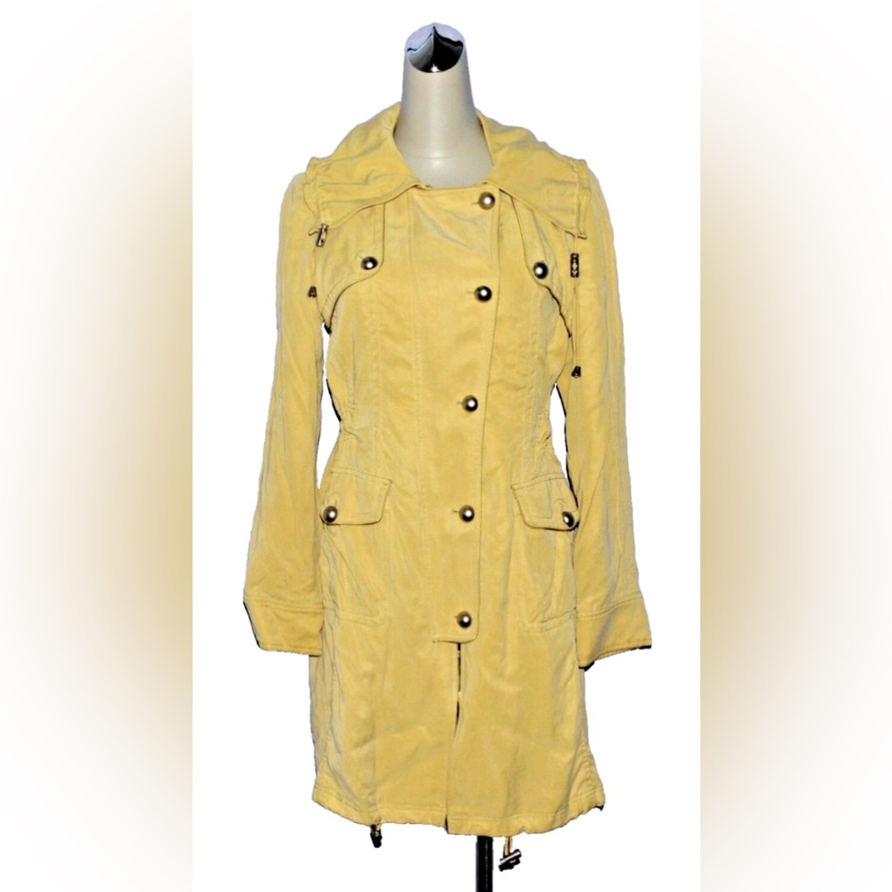 LIST SZ S SMALL YELLOW BUTTER JACKET TRENCH COAT INSULATED FALL WINTER
